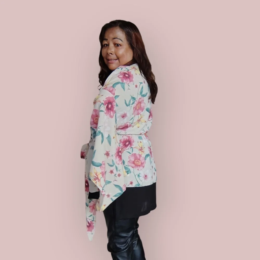 REVAMPED Women's Medium Floral Open-Front Kimono Cardigan - Picture 11 of 16